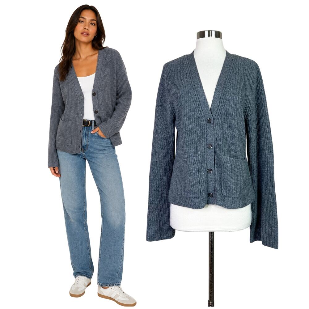 White + Warren | 100% Cashmere Button Front Patch Pocket Cardigan Sweater Medium